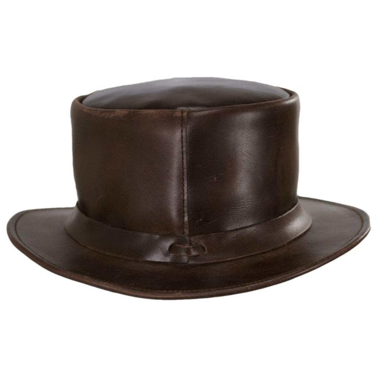 Jaxon Hats | John Bull Leather Top Hat - Brown | 194100BRN | detailone | BROWN