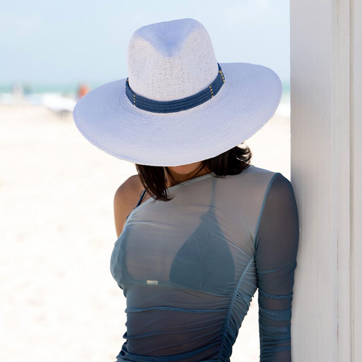 NIKKI BEACH | Saylor Wide Brim Toyo Straw Fedora Hat | 102713 | lsftwo | WHITE/NAVY