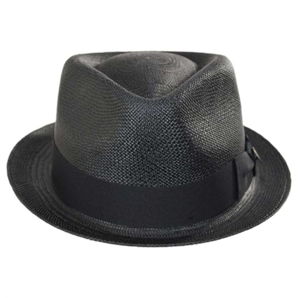 Bigalli | Boston Panama Straw Trilby Fedora Hat | 129202 | front | BLACK
