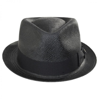 Bigalli | Boston Panama Straw Trilby Fedora Hat | 129202 | front | BLACK