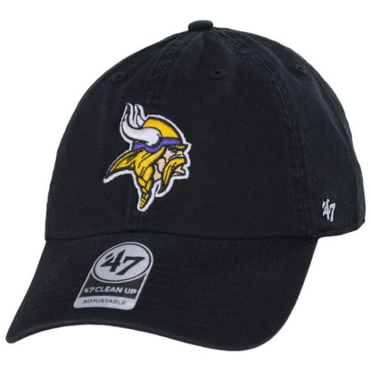 47 Brand | Minnesota Vikings NFL Clean Up Strapback Baseball Cap Dad Hat | 203790 | lead | BLACK