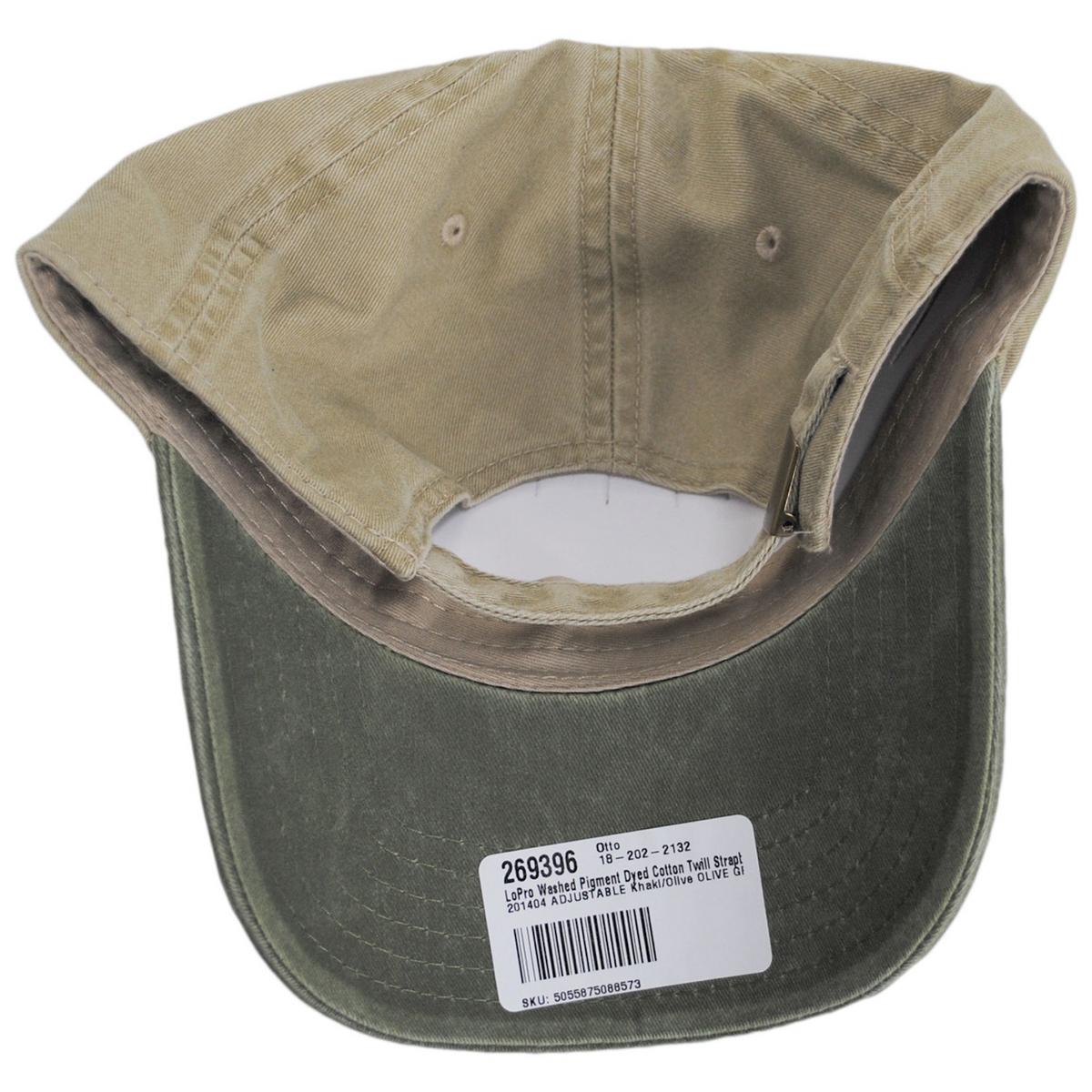 Otto | LoPro Washed Pigment Dyed Cotton Twill Strapback Baseball Cap Dad Hat | 201404 | under | OLIVE GREEN/KHAKI