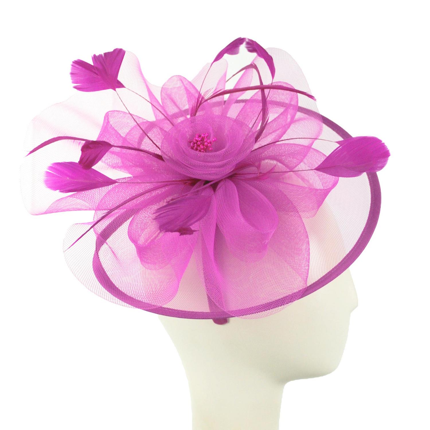 Sophia | Floral Mesh and Ribbon Fascinator Hat | 122905 | profile | FUCHSIA