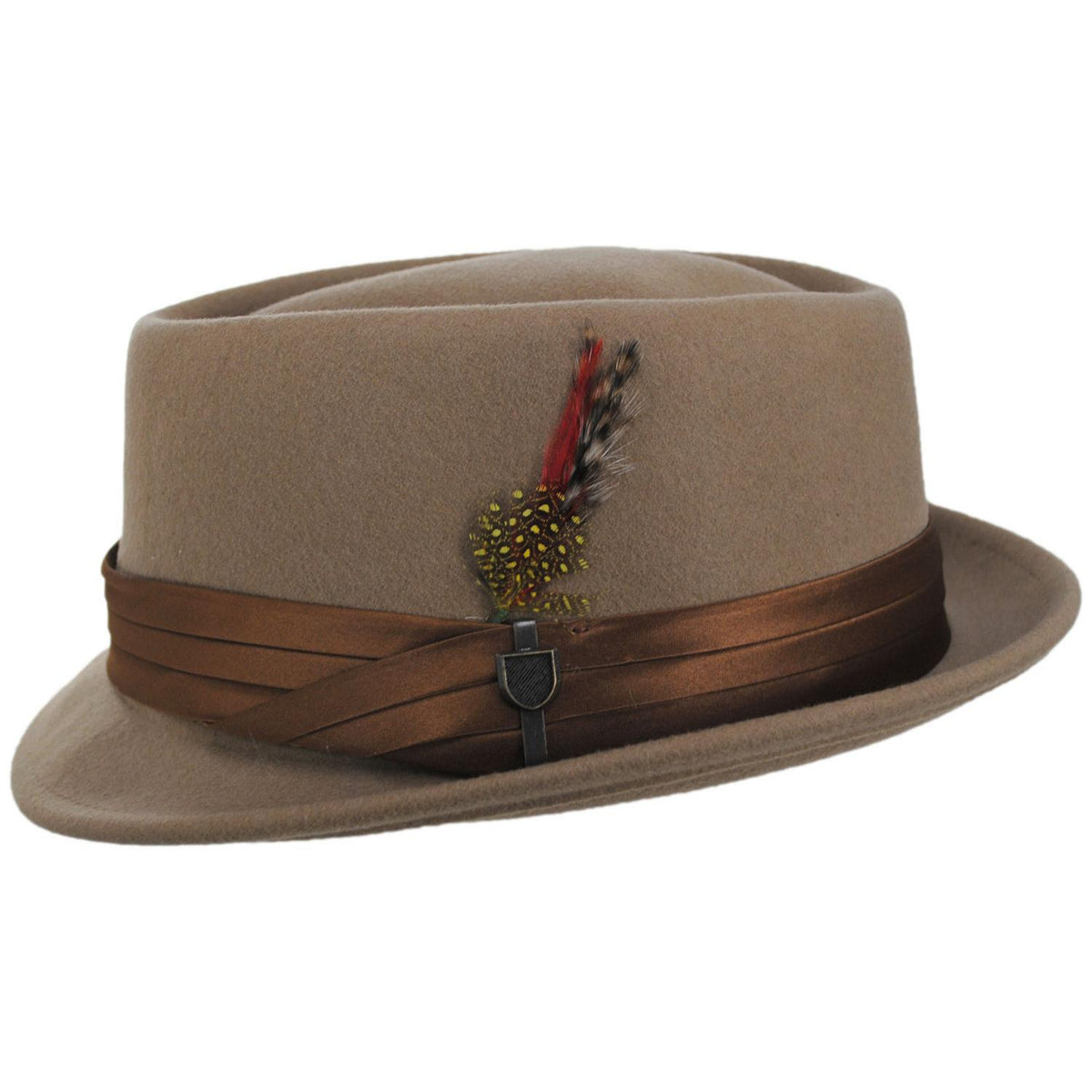 BRIXTON HATS | Stout Wool Felt Diamond Crown Fedora Hat - Tan | 135602TAN | profile | TAN