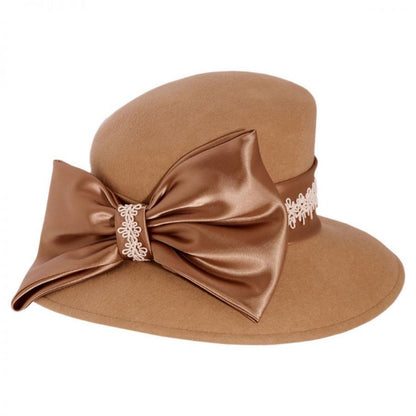 Toucan Collection | Satin Bow Slant Wool Felt Downbrim Hat - Made to Order