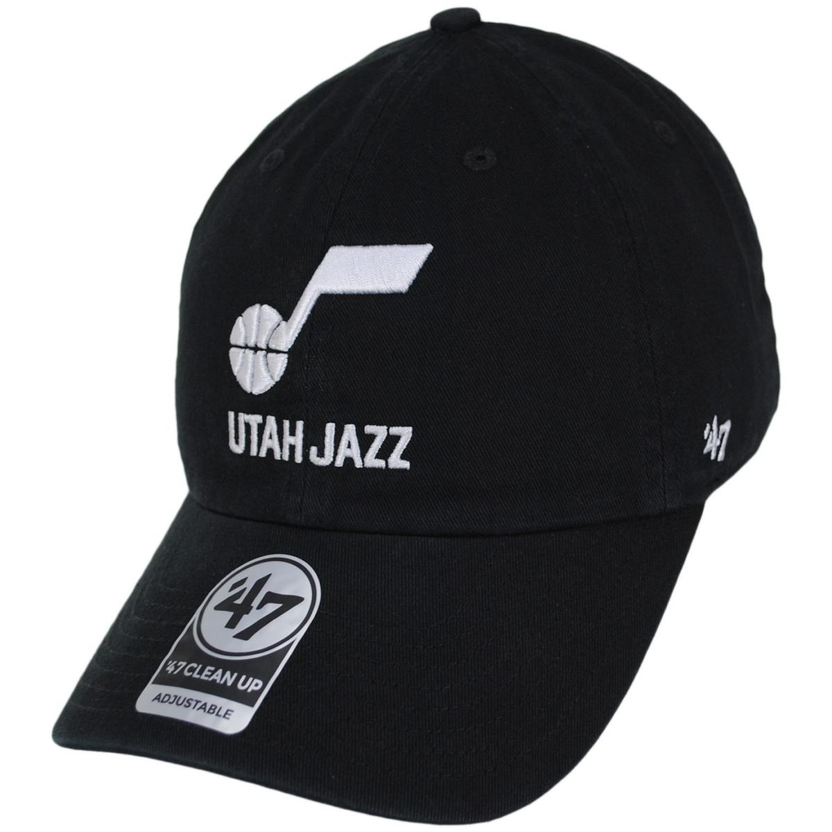 47 Brand | Utah Jazz NBA Clean Up Strapback Baseball Cap Dad Hat | 204140 | lead | BLACK/WHITE