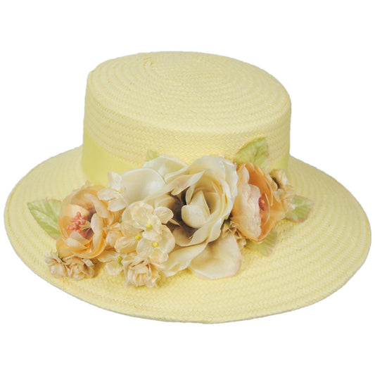 Kathy Jeanne | Floral Crown Toyo Straw Lampshade Hat | 122463 | lead | LIGHT YELLOW