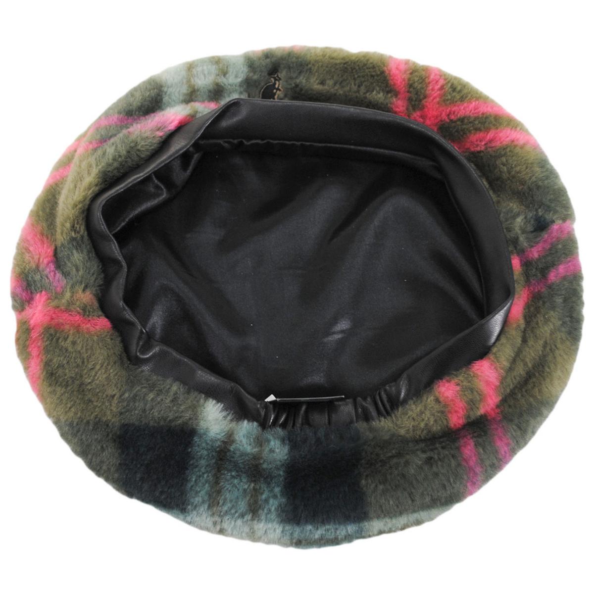 Kangol | Faux Fur Plaid Beret | 150928 | under | TAUPE PLAID
