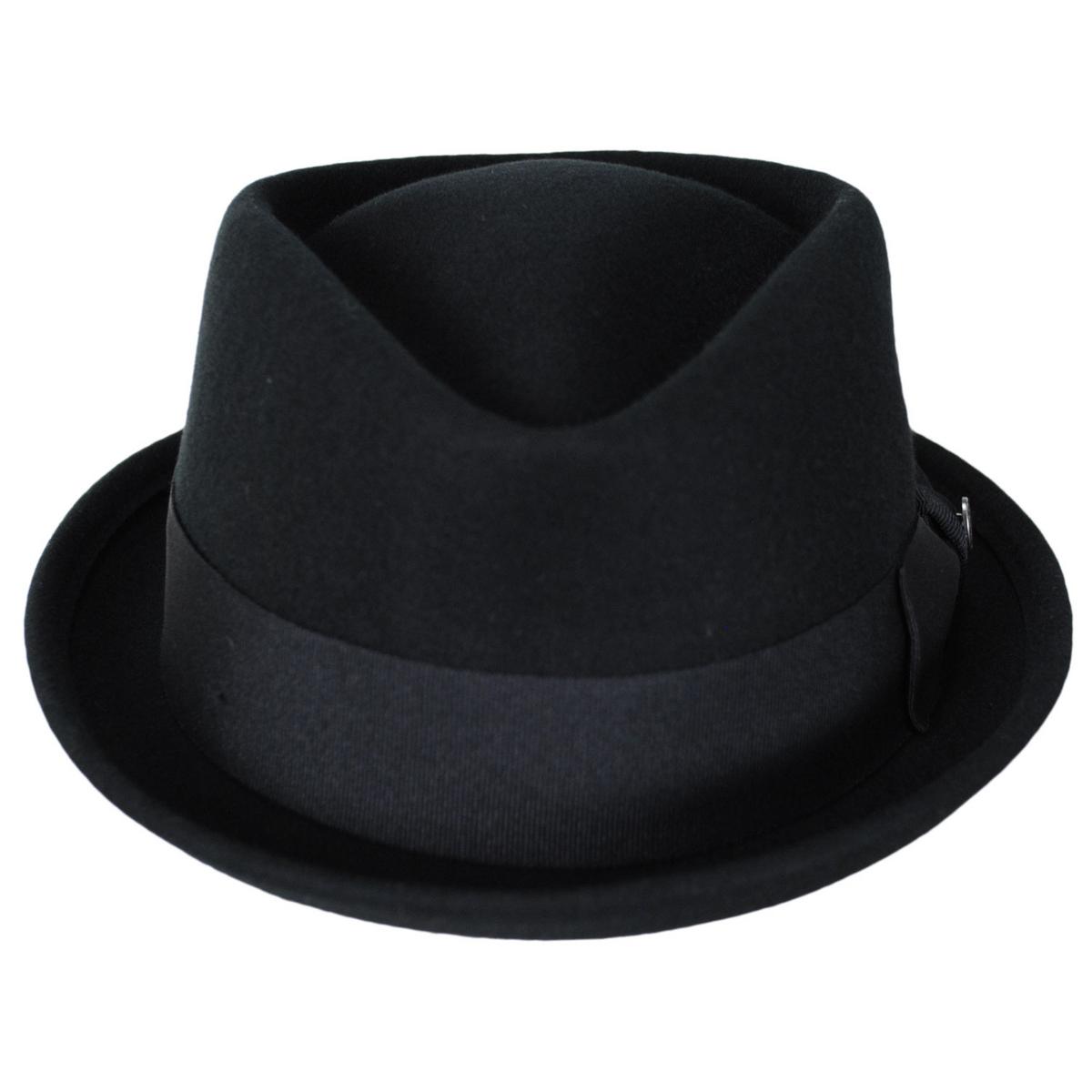 Jaxon Hats | Crushable Wool Felt Diamond Crown Fedora Hat | 135006 | front | BLACK