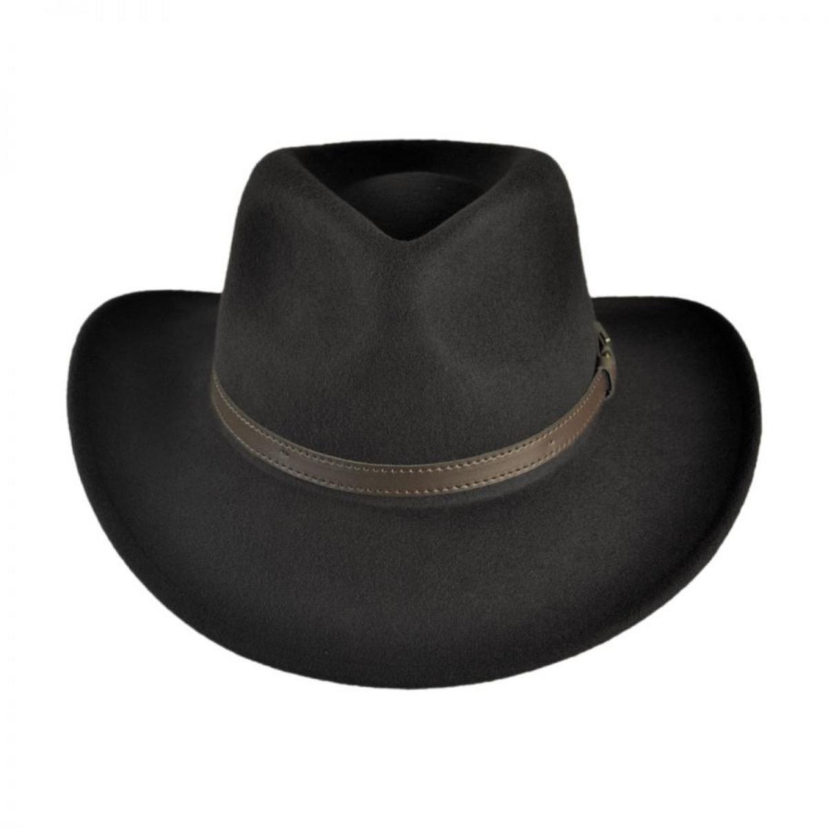 Jaxon Hats | Crushable Wool Felt Outback Hat | 135002 | front | BLACK