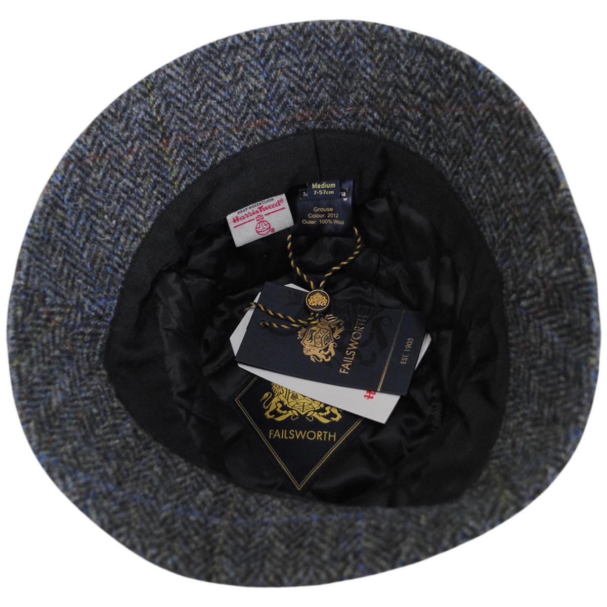 Failsworth | Grouse Harris Tweed Wool Overcheck Herringbone Bucket Hat | 185350 | under | GRAY