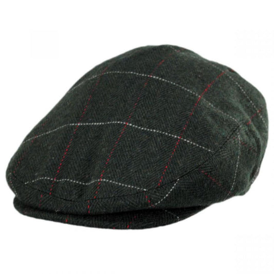 Jaxon Hats | Gimlet Herringbone Plaid Wool Blend Ivy Cap | 167559 | lead | OLIVE GREEN