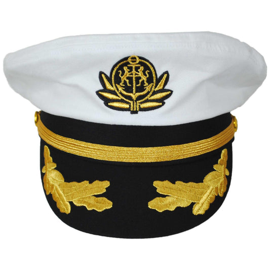Village Hat Shop | Deluxe Adjustable Yacht Captain Cap | 180500 | front | WHITE