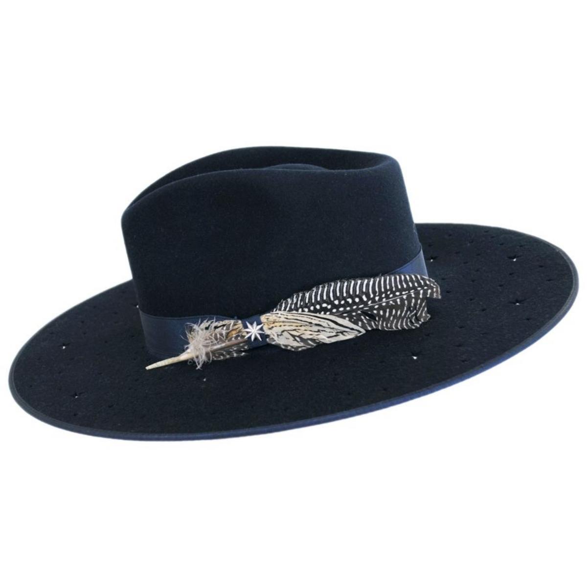 Stetson | Night Sky S Wide Brim Wool Felt Fedora Hat | 130721 | profile | NAVY