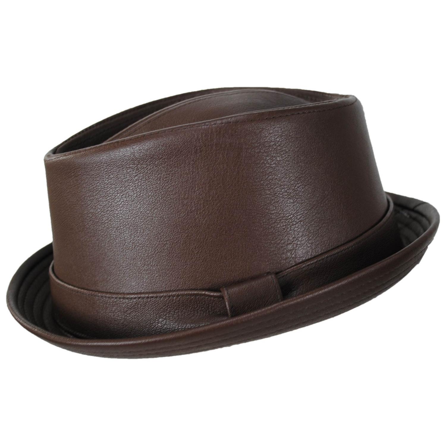 Stacy Adams | Vincent Vegan Leather Diamond Crown Fedora Hat | 140241 | profile | BROWN