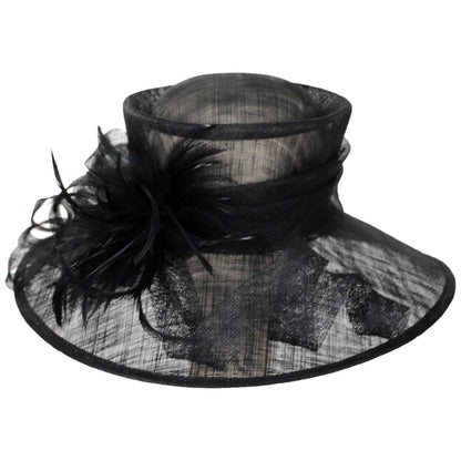 Something Special | Feather Flower Sinamay Straw Boater Dress Hat | 121339 | front | BLACK