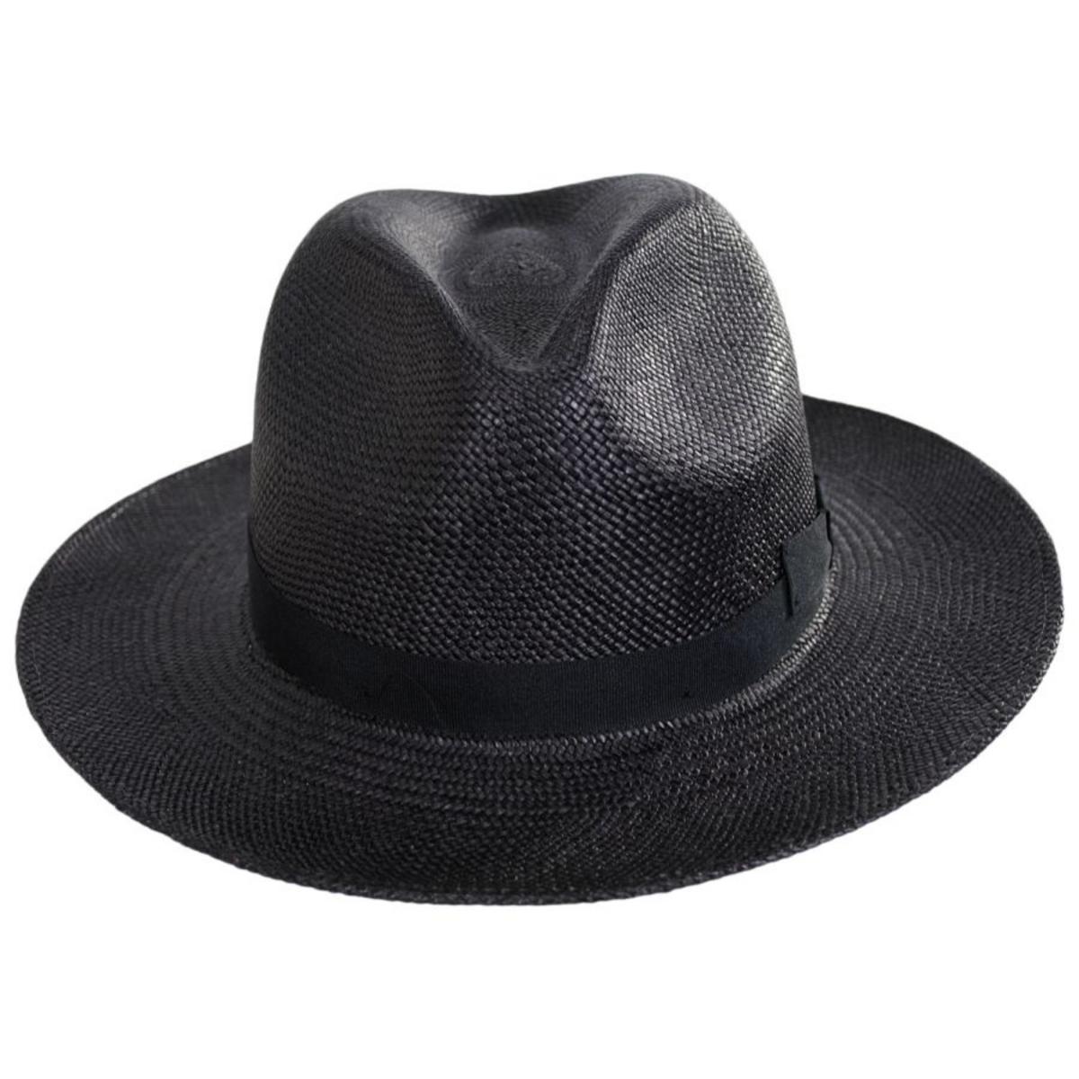 Bigalli | Dante Panama Straw Fedora Hat | 129248 | front | BLACK