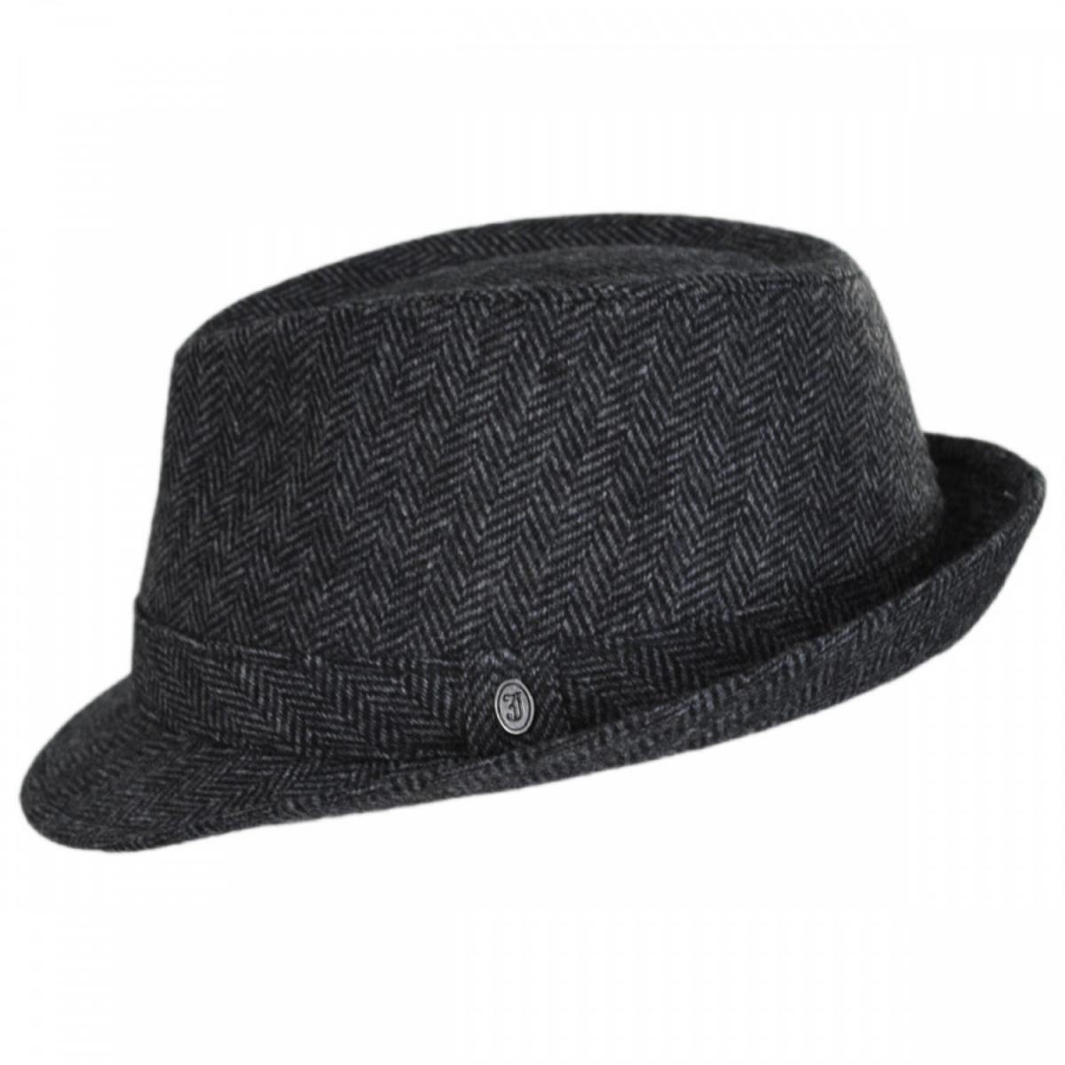 Jaxon Hats | Herringbone Wool Trilby Fedora Hat | 142320 | profile | GREY/BLACK