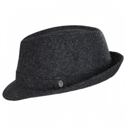 Jaxon Hats | Herringbone Wool Trilby Fedora Hat | 142320 | profile | GREY/BLACK