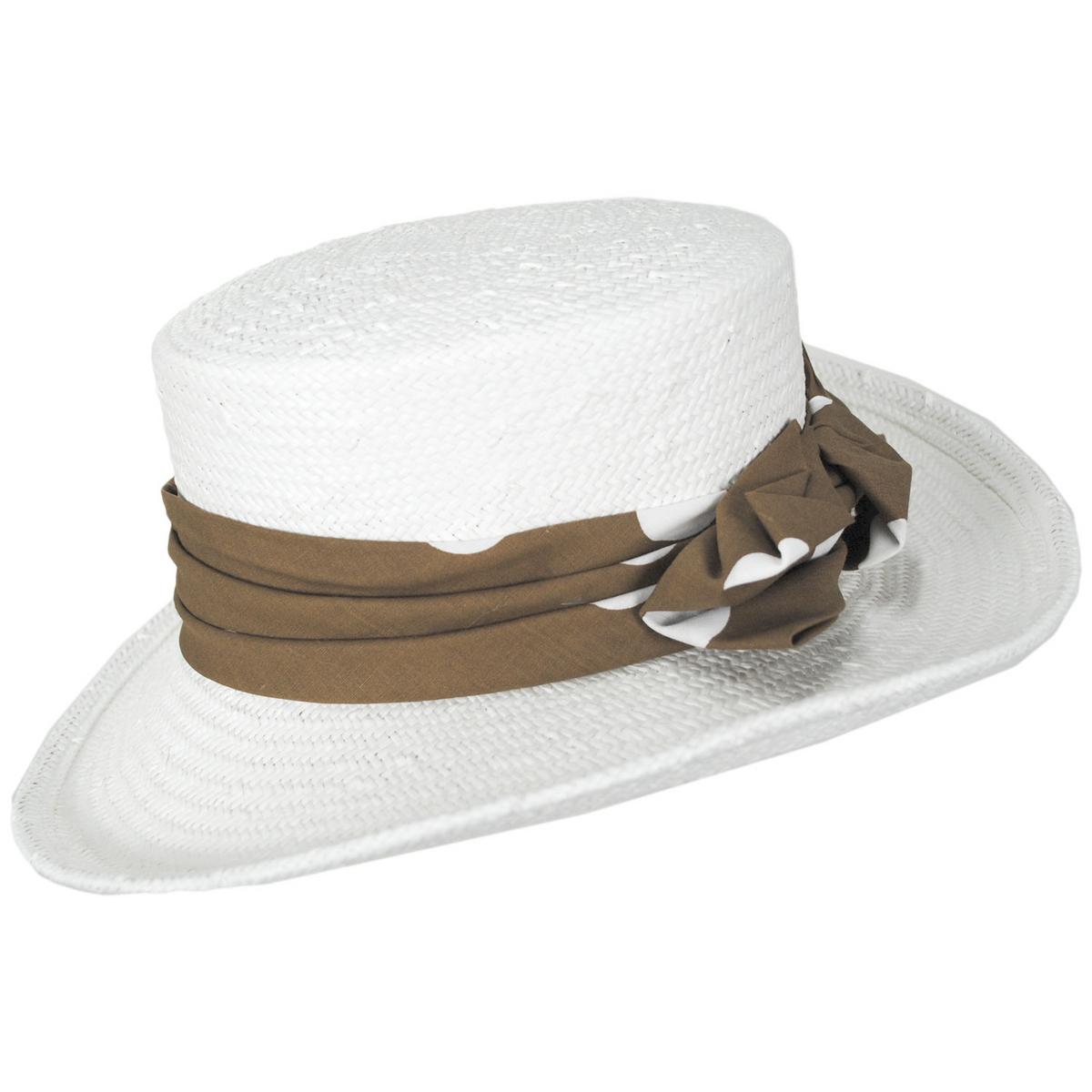 Kathy Jeanne | Vivian Toyo Straw Boater Hat | 100712 | profile | WHITE/BROWN POLKA DOT