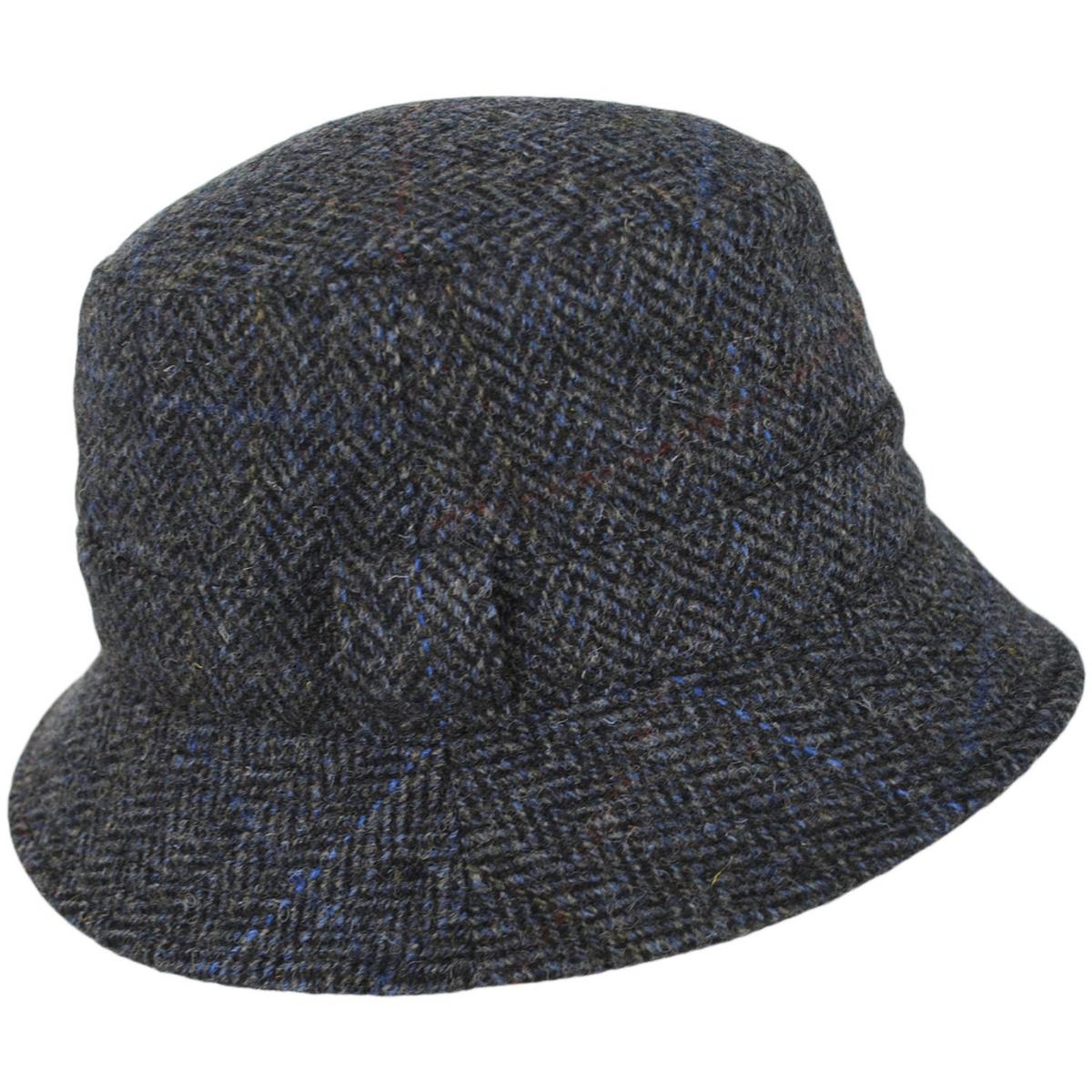 Failsworth | Grouse Harris Tweed Wool Overcheck Herringbone Bucket Hat | 185350 | profile | GRAY