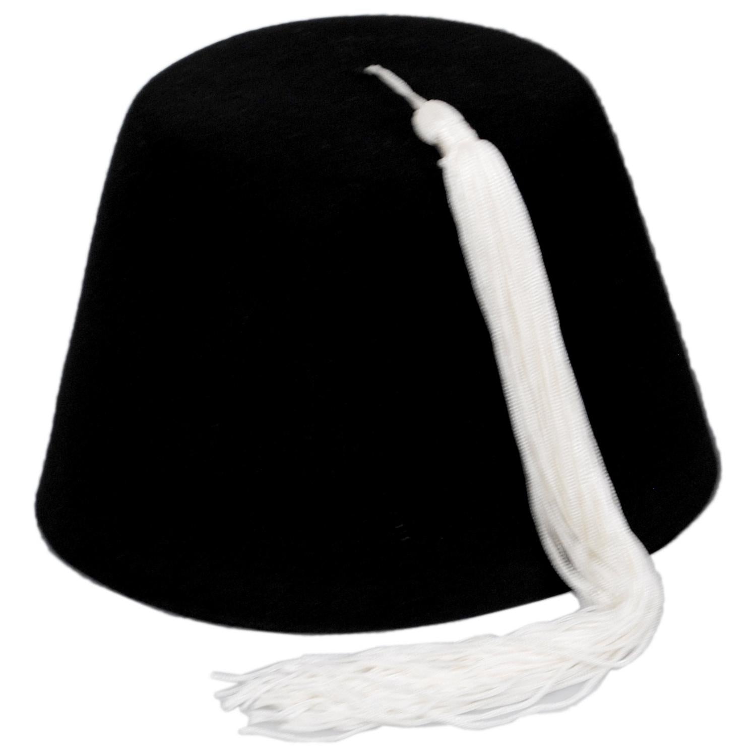 Village Hat Shop | Black Wool Fez with White Tassel | 193316 | lead | BLACK