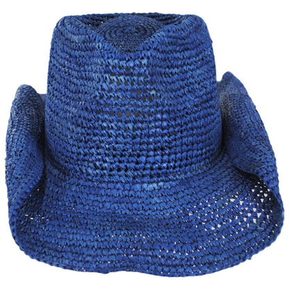 NIKKI BEACH | Diano Crochet Raffia Straw Western Hat | 102672 | front | DENIM