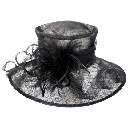 Something Special | Feather Flower Sinamay Straw Boater Dress Hat | 121339 | lead | BLACK
