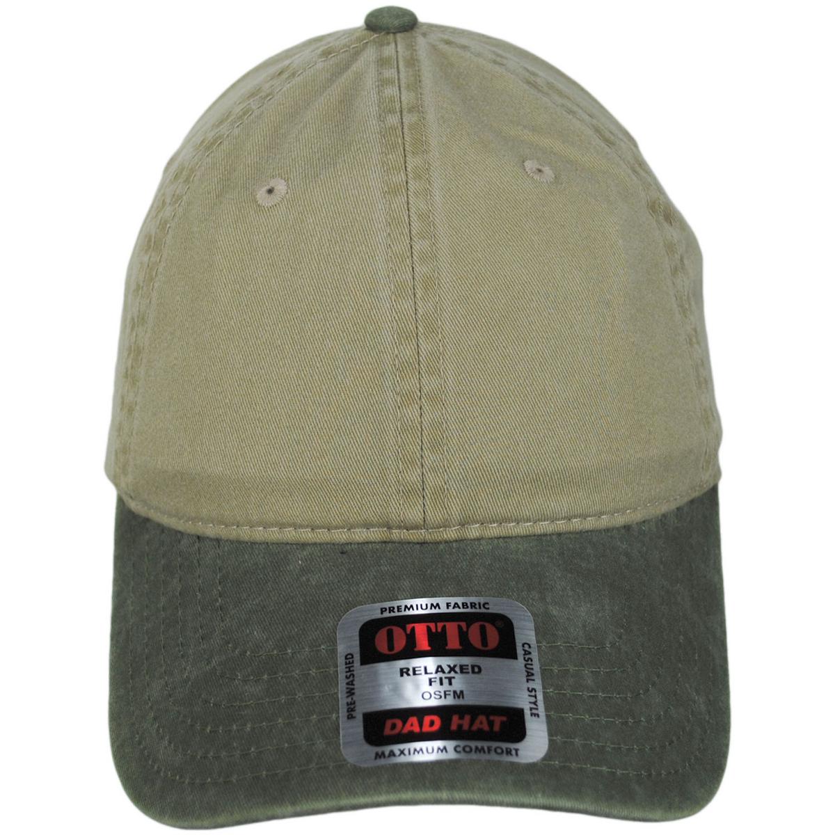 Otto | LoPro Washed Pigment Dyed Cotton Twill Strapback Baseball Cap Dad Hat | 201404 | front | OLIVE GREEN/KHAKI