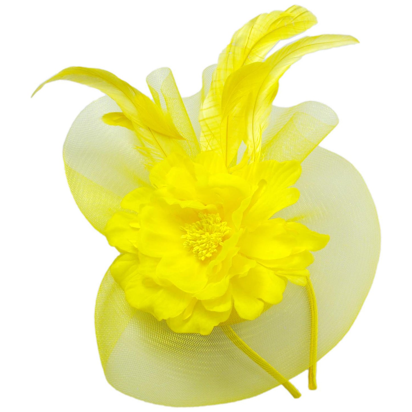 Sophia | Peony and Feathers Fascinator Hat | 122907 | lead | YELLOW