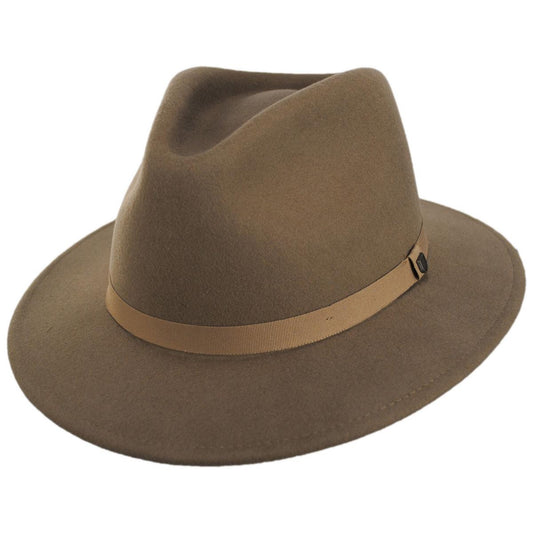 BRIXTON HATS | Messer Packable Wool Felt Fedora Hat - Khaki | 135639FW25 | lead | KHAKI/KHAKI