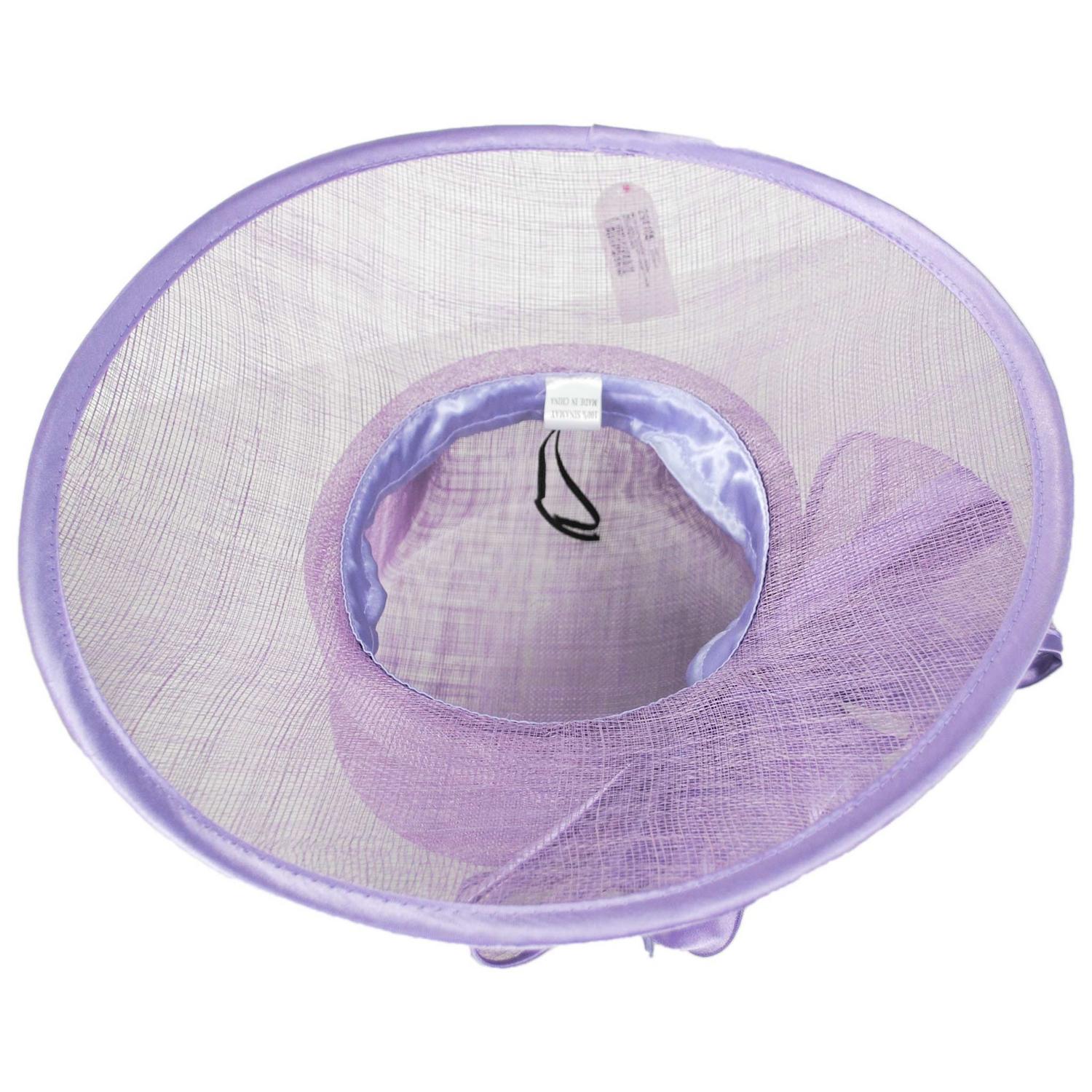 Sophia | Satin Bow Sinamay Straw Boater Dress Hat | 122912 | under | LAVENDER