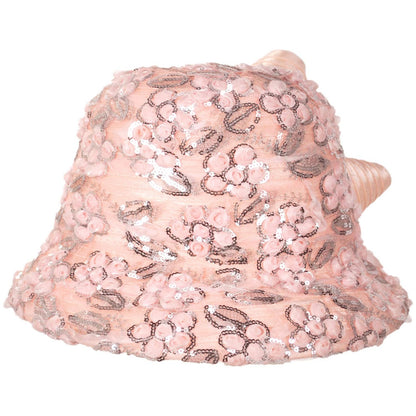 Whittall & Shon | Sequin Rosettes Satin Cloche Hat | 124290 | profiletwo | SEQUIN ROSE