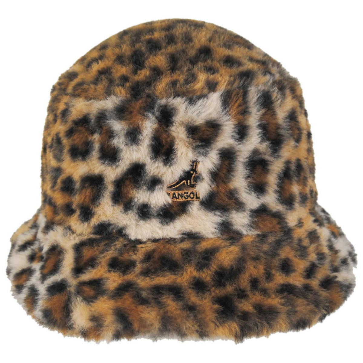 Kangol | Leopard Faux Fur Bucket Hat | 185848 | front | WARM TAUPE LEOPARD