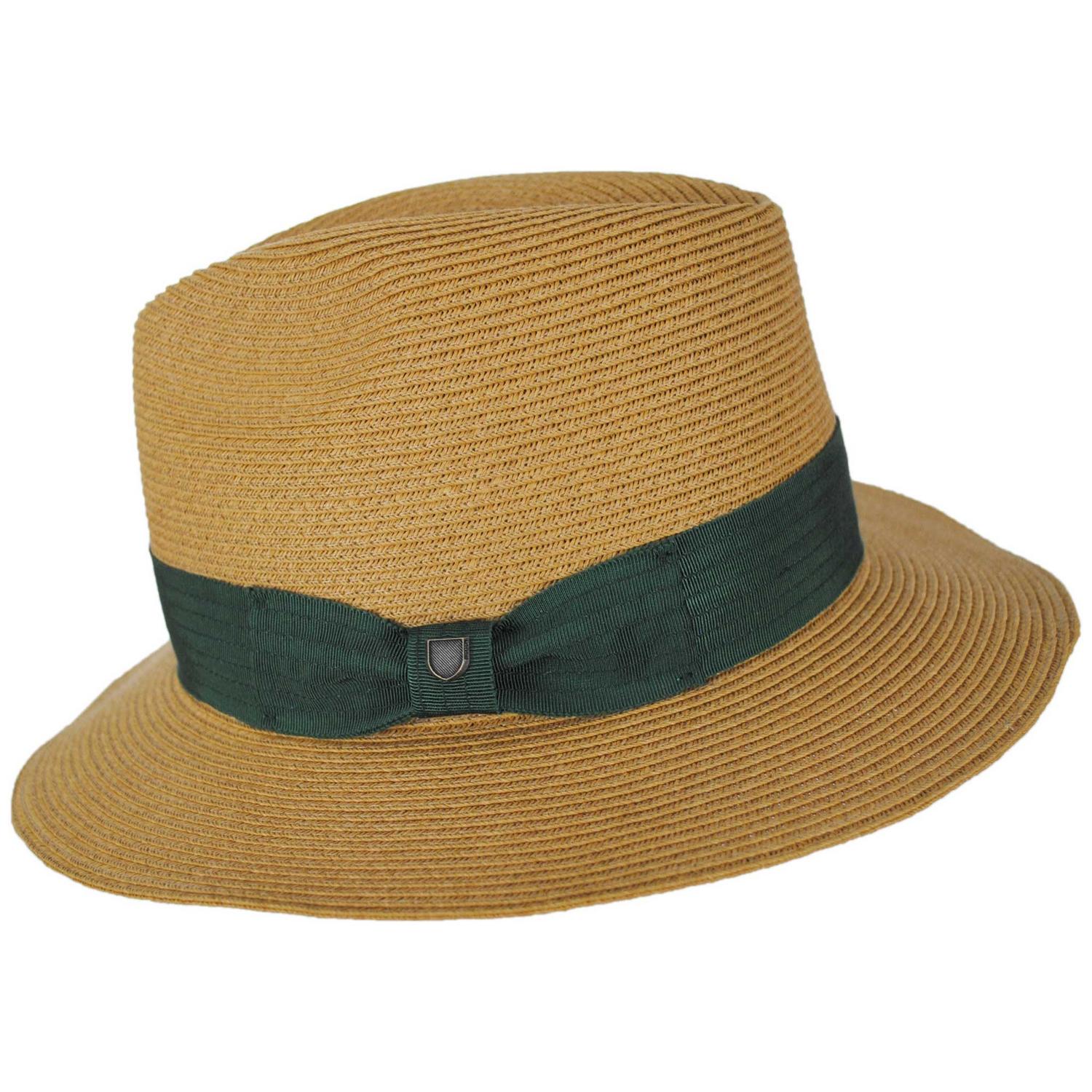 BRIXTON HATS | Roma Toyo Straw Fedora Hat | 128369 | profile | DARK TAN/PRIMAL GREEN