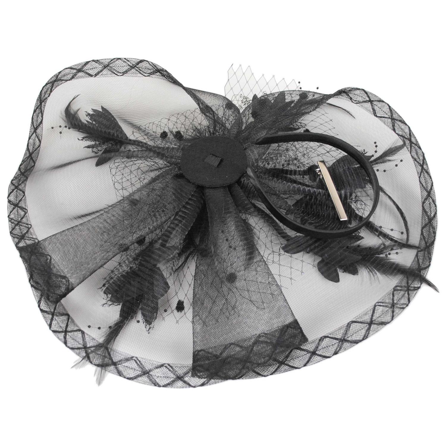 Sophia | Floral Feathered Mesh Fascinator Hat | 122906 | under | BLACK