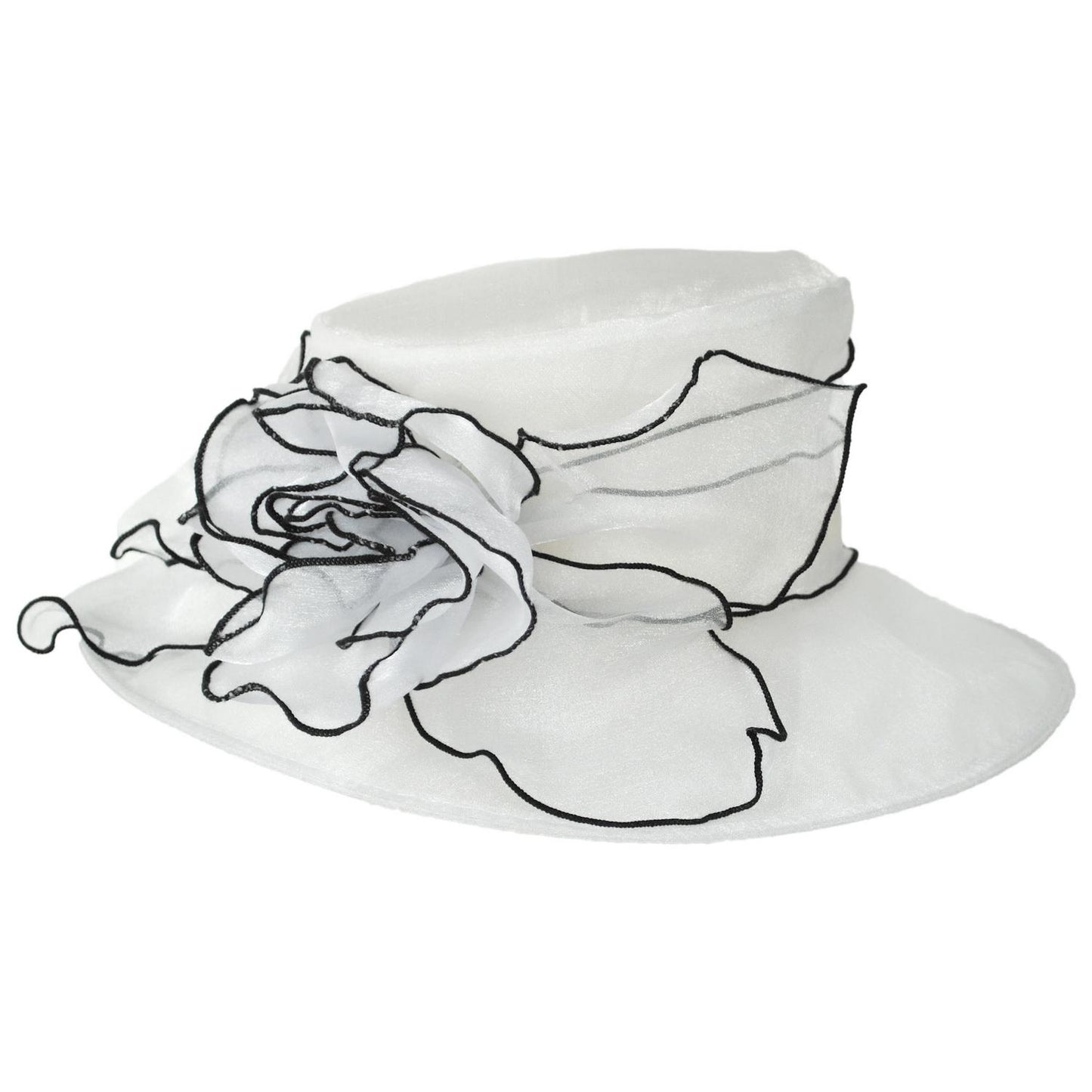 Jeanne Simmons | Organza Boater Dress Hat | 120729 | lead | WHITE/BLACK
