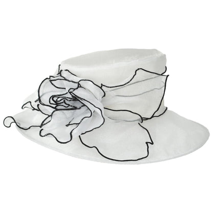 Jeanne Simmons | Organza Boater Dress Hat | 120729 | lead | WHITE/BLACK
