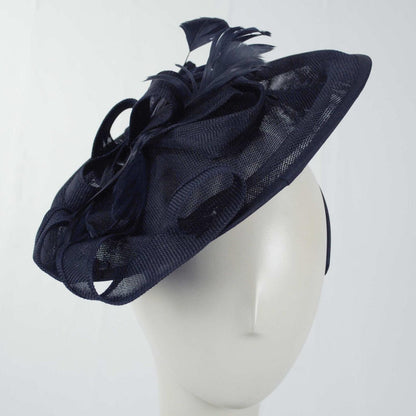 Sophia | Ribbon & Flax Linen Fabric Fascinator Hat | 122904 | front | NAVY