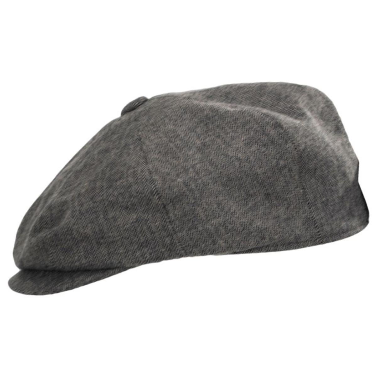 Baskerville Hat Company | Cardiff Cotton Herringbone Newsboy Cap | 167678 | profile | BLACK/GREY