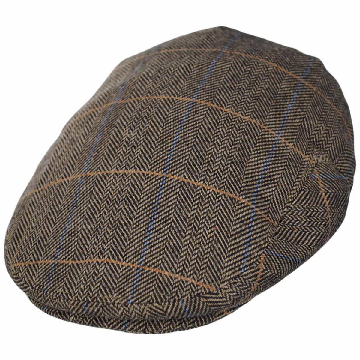 Jaxon Hats | Croydon Herringbone Plaid Wool Blend Ivy Cap | 167748 | lead | TAN