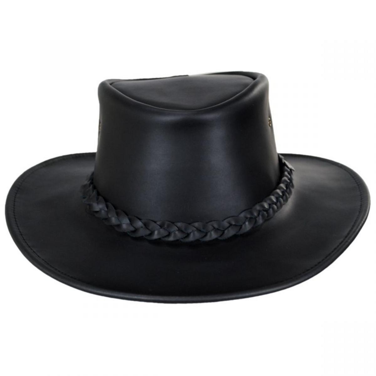 Jaxon Hats | Crusher Leather Outback Hat | 147202 | front | BLACK