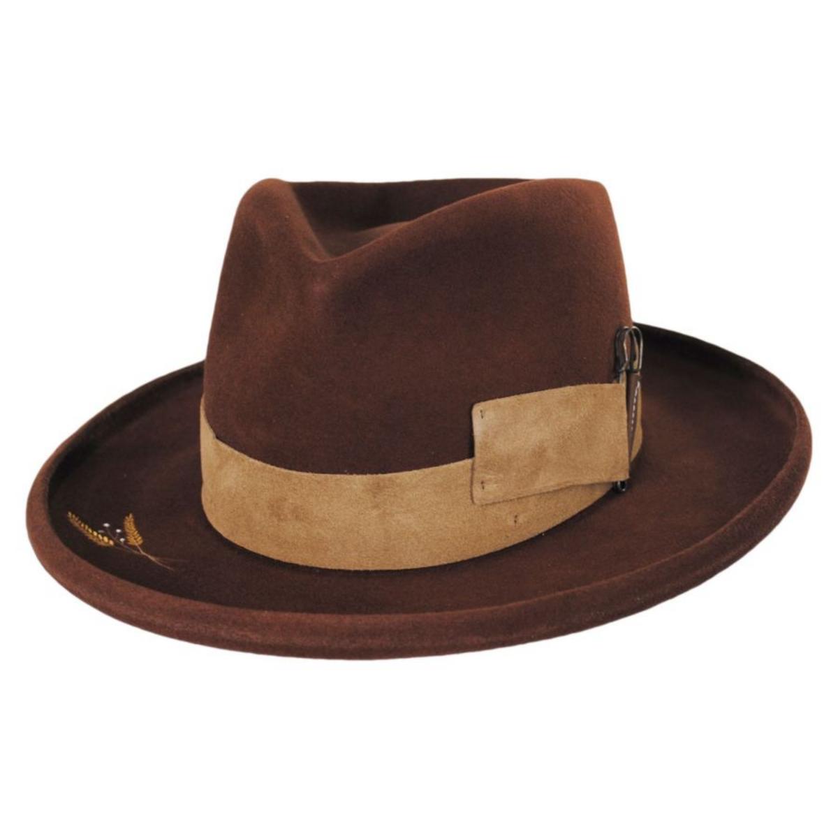 Renegade | Casville Pencil Curl Brim Wool Felt Fedora Hat | 130383 | lead | COGNAC