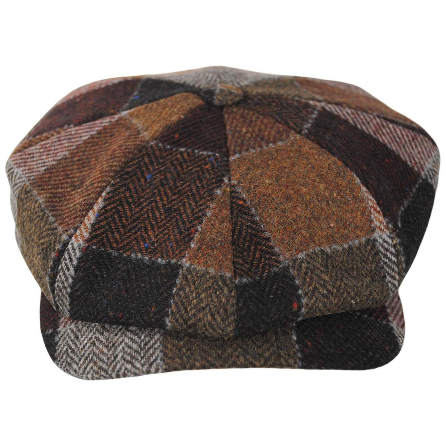 Wigens Caps | Patchwork Donegal Tweed Wool Retro Newsboy Cap | 161979 | front | RUST
