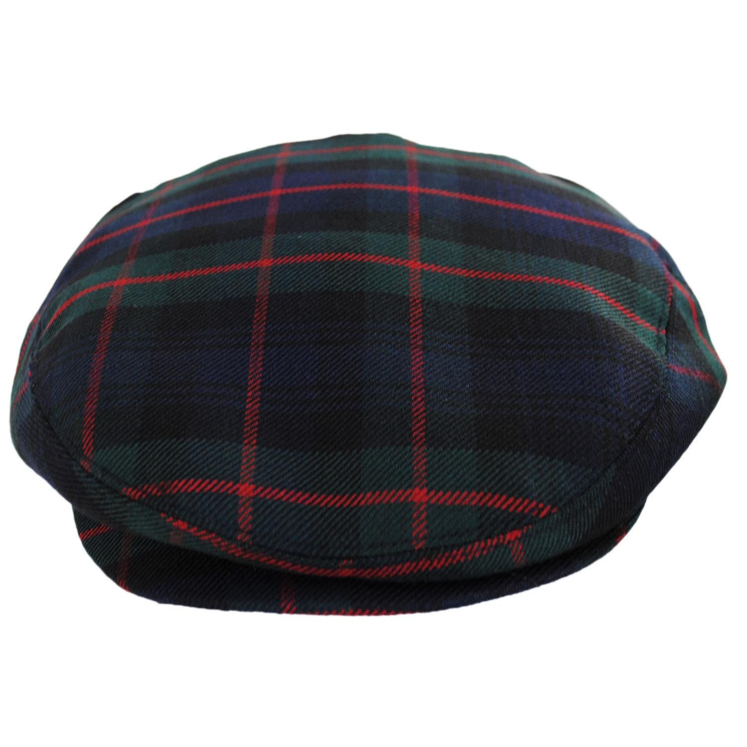 Baskerville Hat Company | Pelham Plaid Wool Ivy Cap | 167662 | front | GREEN/BLACK