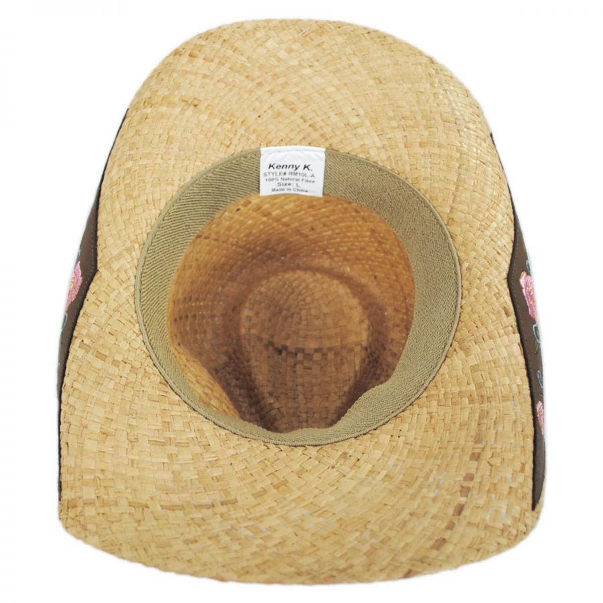 Kenny K | Pink Rose Raffia Straw Western Hat | 102214 | under | NATURAL
