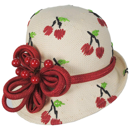 Kathy Jeanne | Cerise Toyo Straw Profile Cloche Hat | 100715 | lead | CHERRY