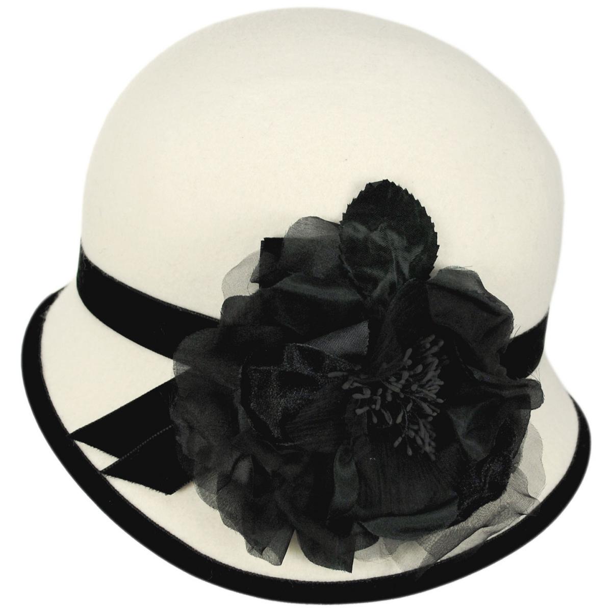 Kathy Jeanne | Noir Rose Wool Felt Cloche Hat - Made to Order | 124720 | profile | WHITE/BLACK