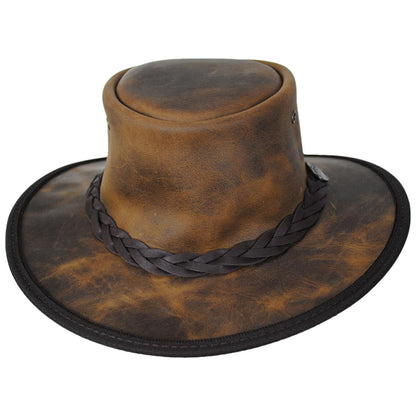 Barmah | Bronco Cattle Leather Foldaway Drover Hat | 400905 | front | RUSTIC