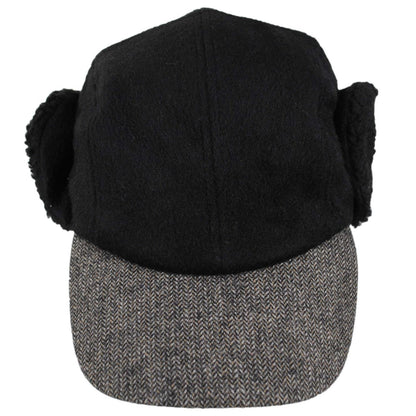 Dorfman Pacific | Tommy Tweed Wool Blend Fitted Earflap Baseball Cap | 200183 | front | BLACK